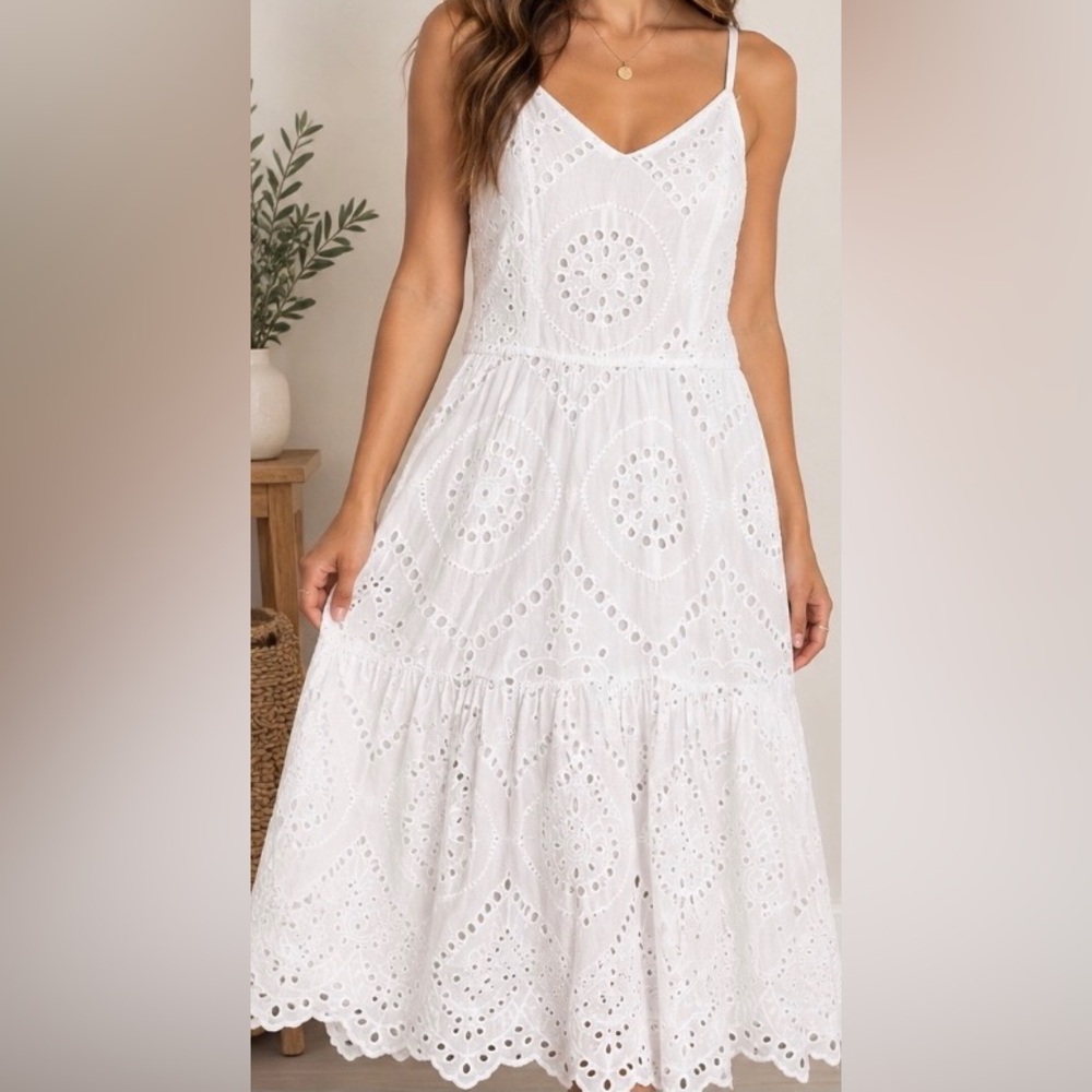 White Eyelet Sundress Jopna Dress 100% cotton Dress XL